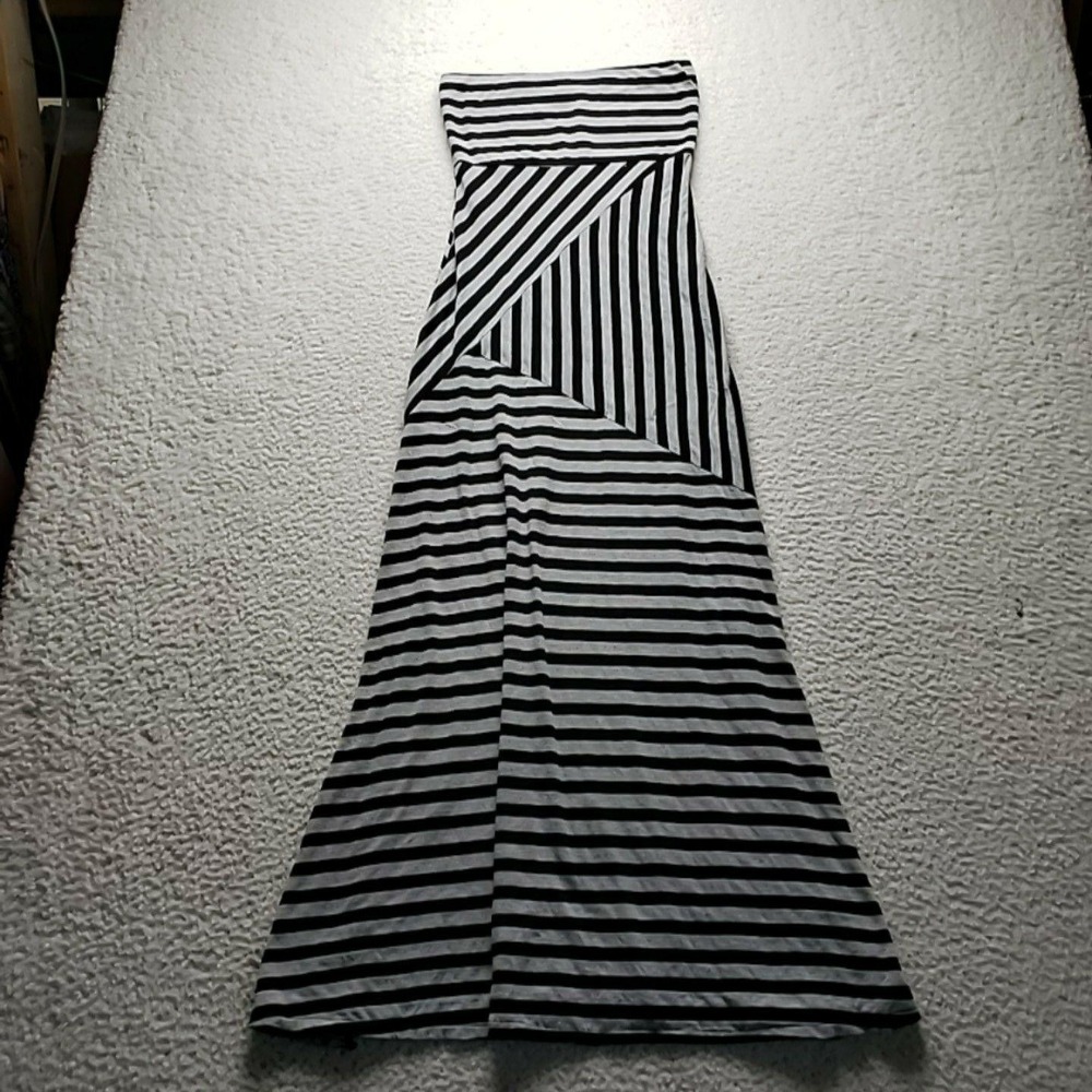 Wet Seal Dress Juniors Small Black Stripe Strapless Maxi Jersey Casual Summer